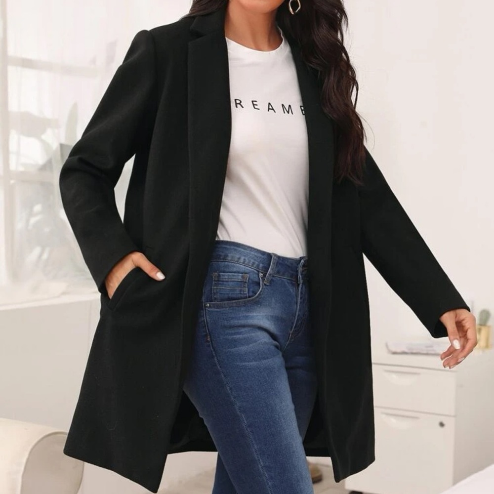 Minimalist preppy long peacoat pea coat jacket black winter fall